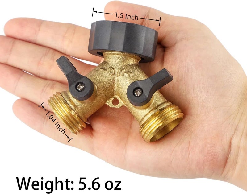 BILBAL Garden Hose Splitter 2 Way Heavy Duty, Brass Faucet Adapter With Rubber Grip Handle For Gardening Water Hose Shut Off Valve Hose Connector Fittings Outdoor Water Spigot Hose Bib Y Splitter - Image 2